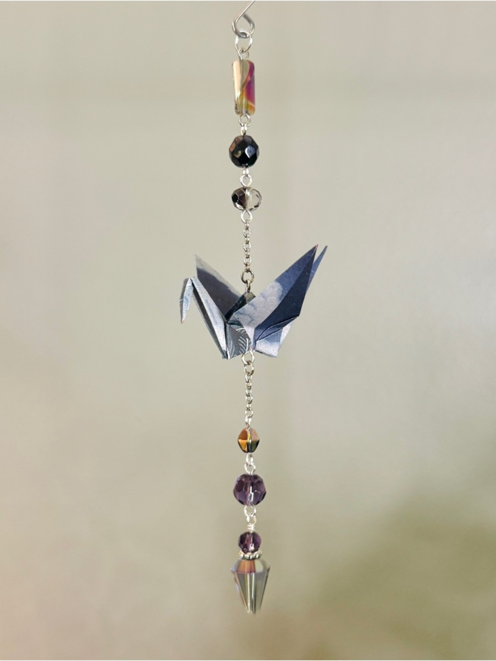 Origami Ornament #2470 - Small Crane with Glass Beads
